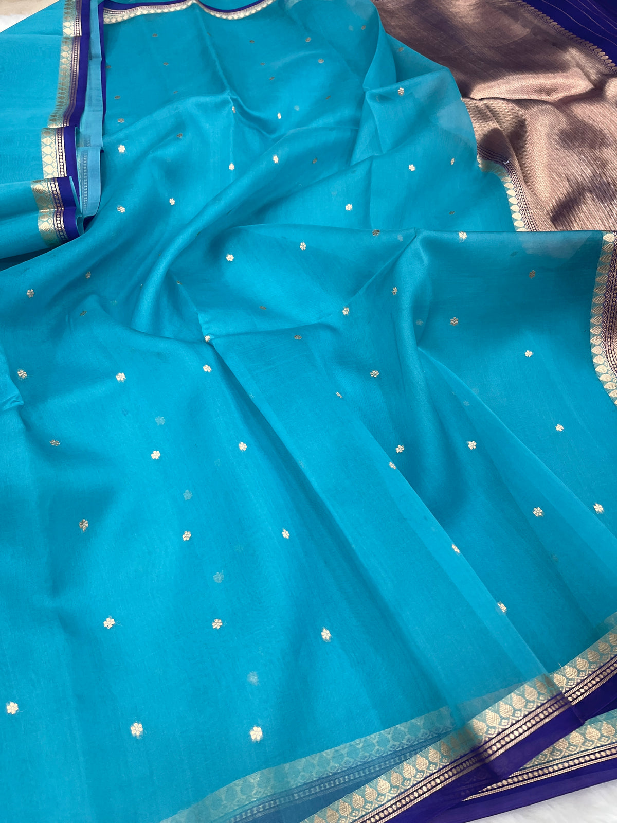 Turquoise Blue Banarasi Pure Kora Organza Silk Saree