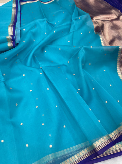 Turquoise Blue Banarasi Pure Kora Organza Silk Saree