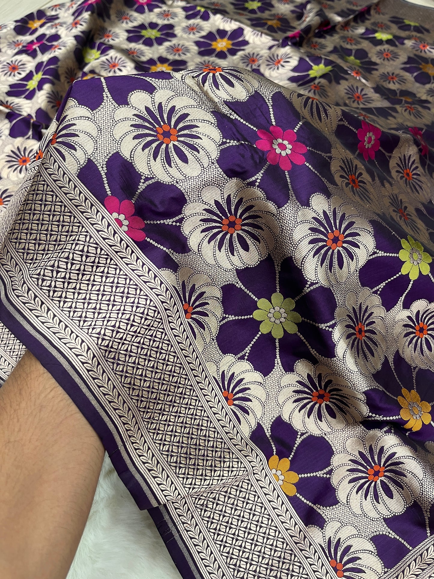 Cocktail Wear Dark Purple Royal Amethyst Handwoven Banarasi Pure Katan Silk Meenakari Saree