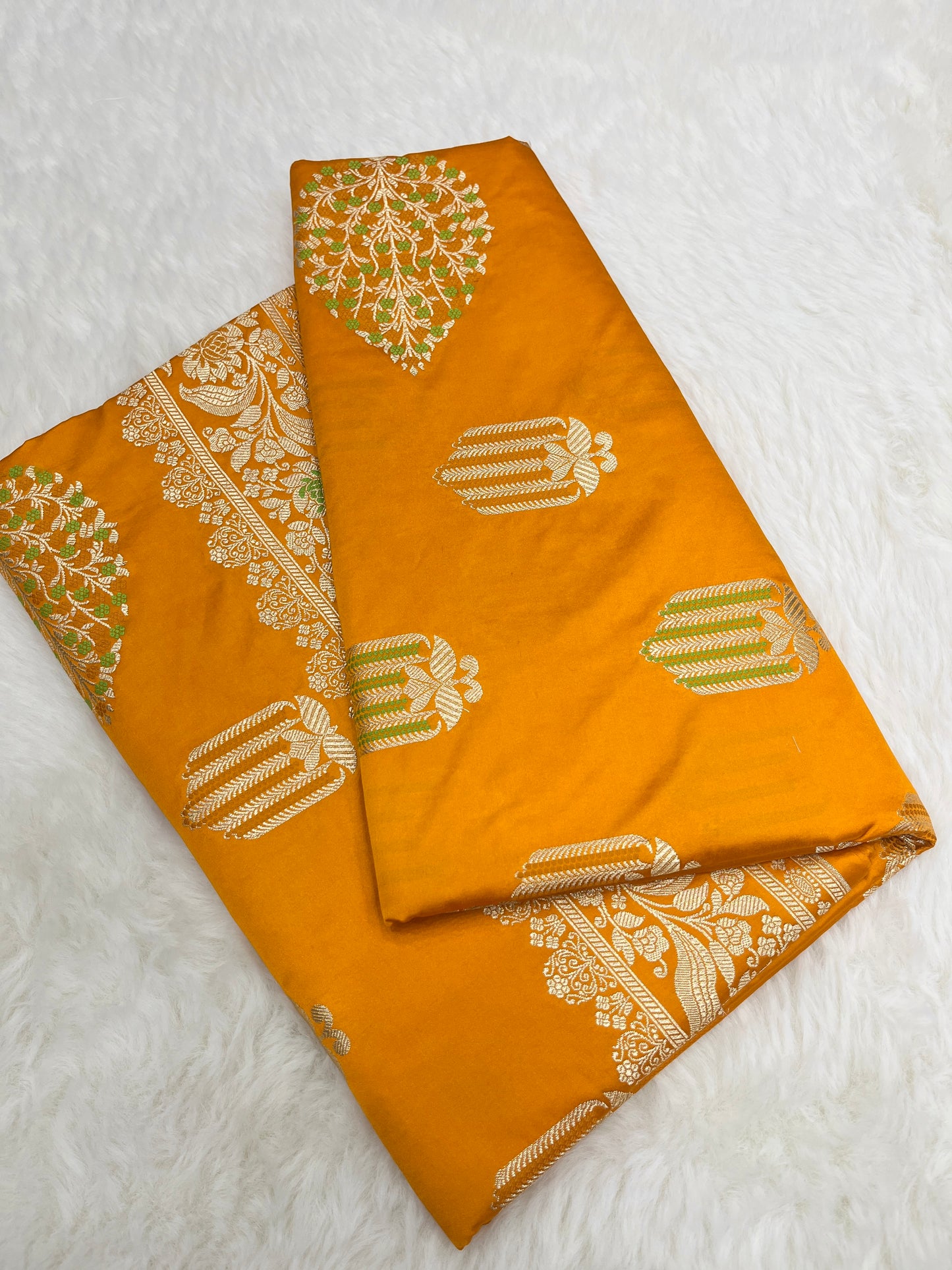 Banarasi Mashru Silk Meenakari Saree – Yellow Haldi Wear