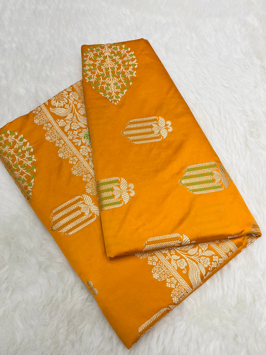 Banarasi Mashru Silk Meenakari Saree – Yellow Haldi Wear