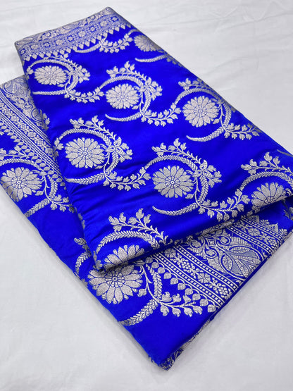 Royal Blue Banarasi Mashru Jaal Work Design Saree