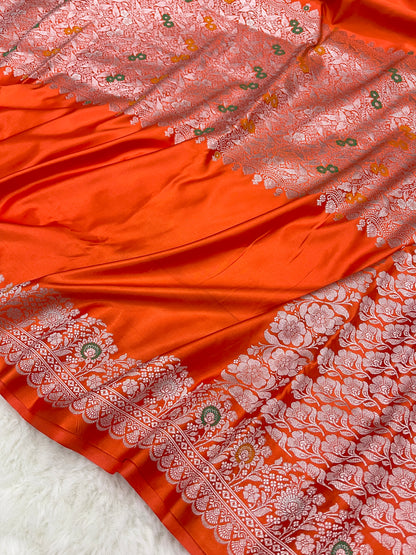 Orange Banarasi Mashru Minakari Saree