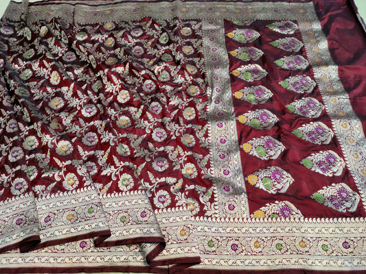 Elegant Maroon Benarasi Pure Katan Silk Saree