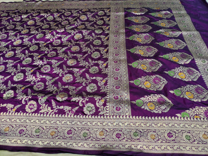 Deep Purple Handwoven Banarasi Pure Katan Silk Meenakari Saree