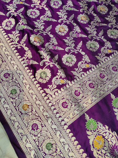 Deep Purple Handwoven Banarasi Pure Katan Silk Meenakari Saree