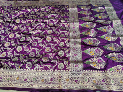 Deep Purple Handwoven Banarasi Pure Katan Silk Meenakari Saree
