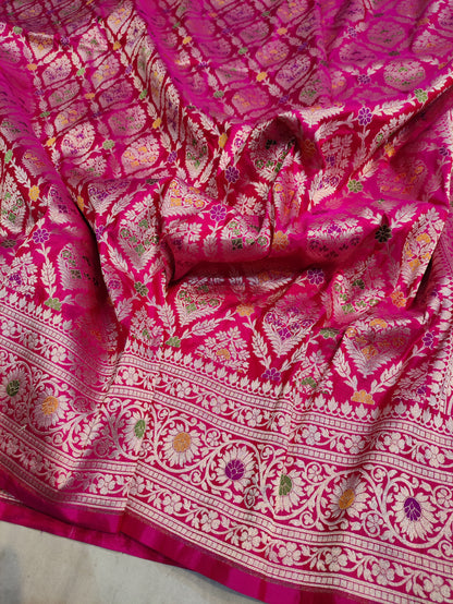 Rani Pink Handwoven Banarasi Pure Katan Silk Meenakari Bridal Saree