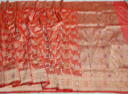 Authentic Handwoven Banarasi Pure Katan Silk Meenakari Saree