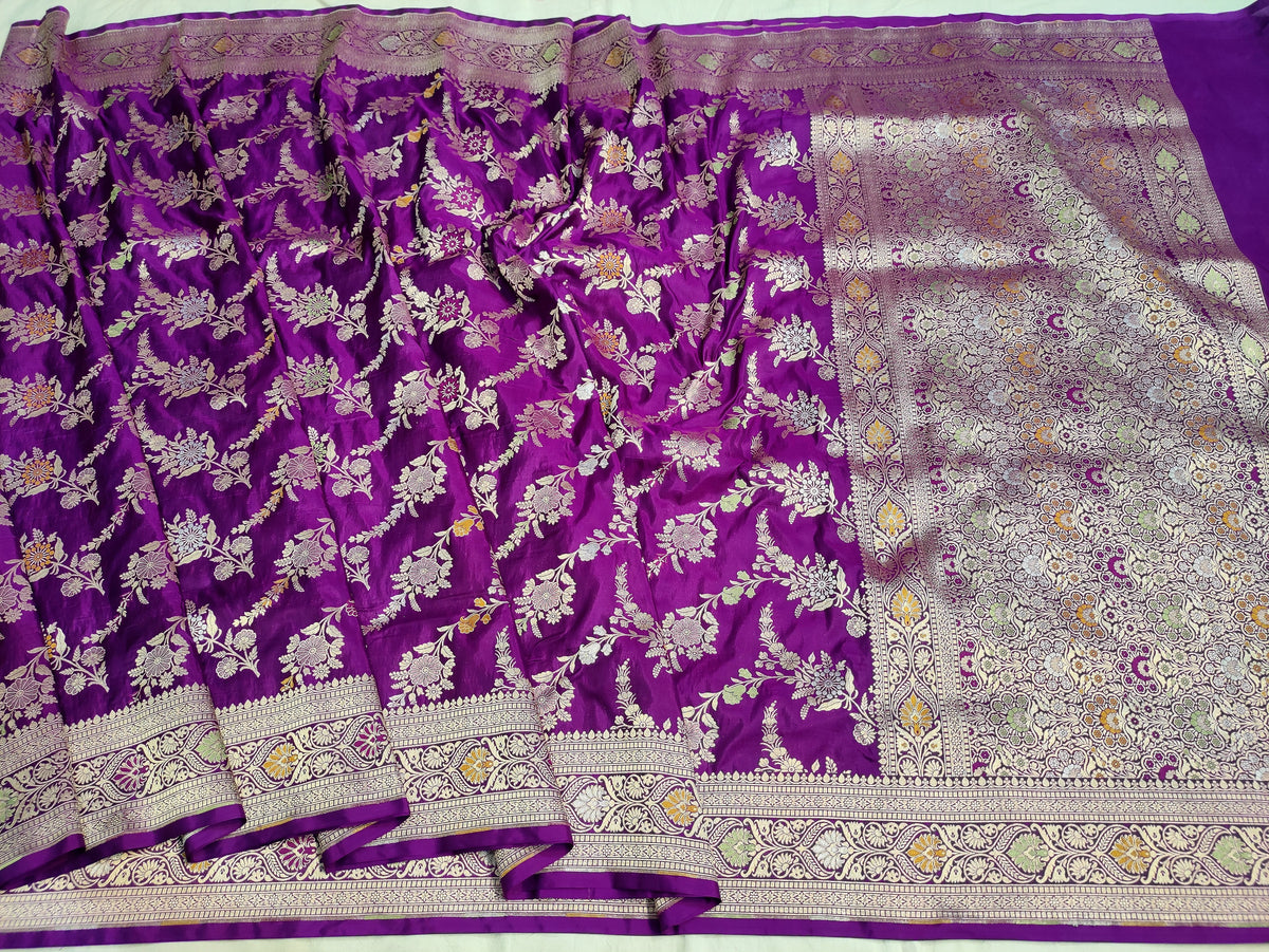 Premium Pure Katan Silk Enhanced with Intricate Meenakari Jangla Detailing