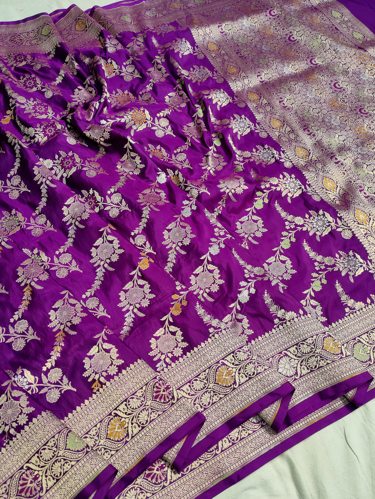 Premium Pure Katan Silk Enhanced with Intricate Meenakari Jangla Detailing