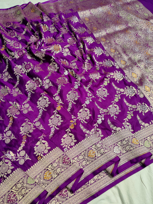 Premium Pure Katan Silk Enhanced with Intricate Meenakari Jangla Detailing