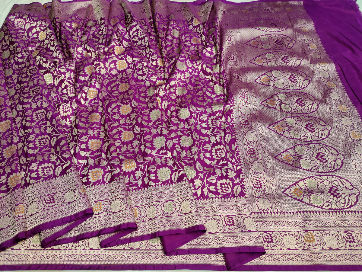 Deep Purple Pure Katan Silk Meenakari Saree an Ideal Choice for a Refined Cocktail Look