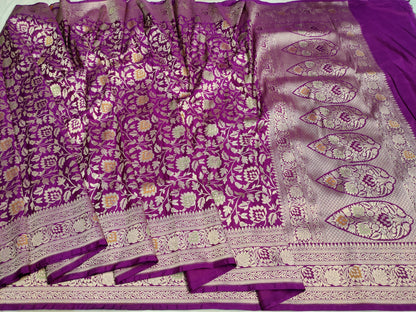 Deep Purple Pure Katan Silk Meenakari Saree an Ideal Choice for a Refined Cocktail Look