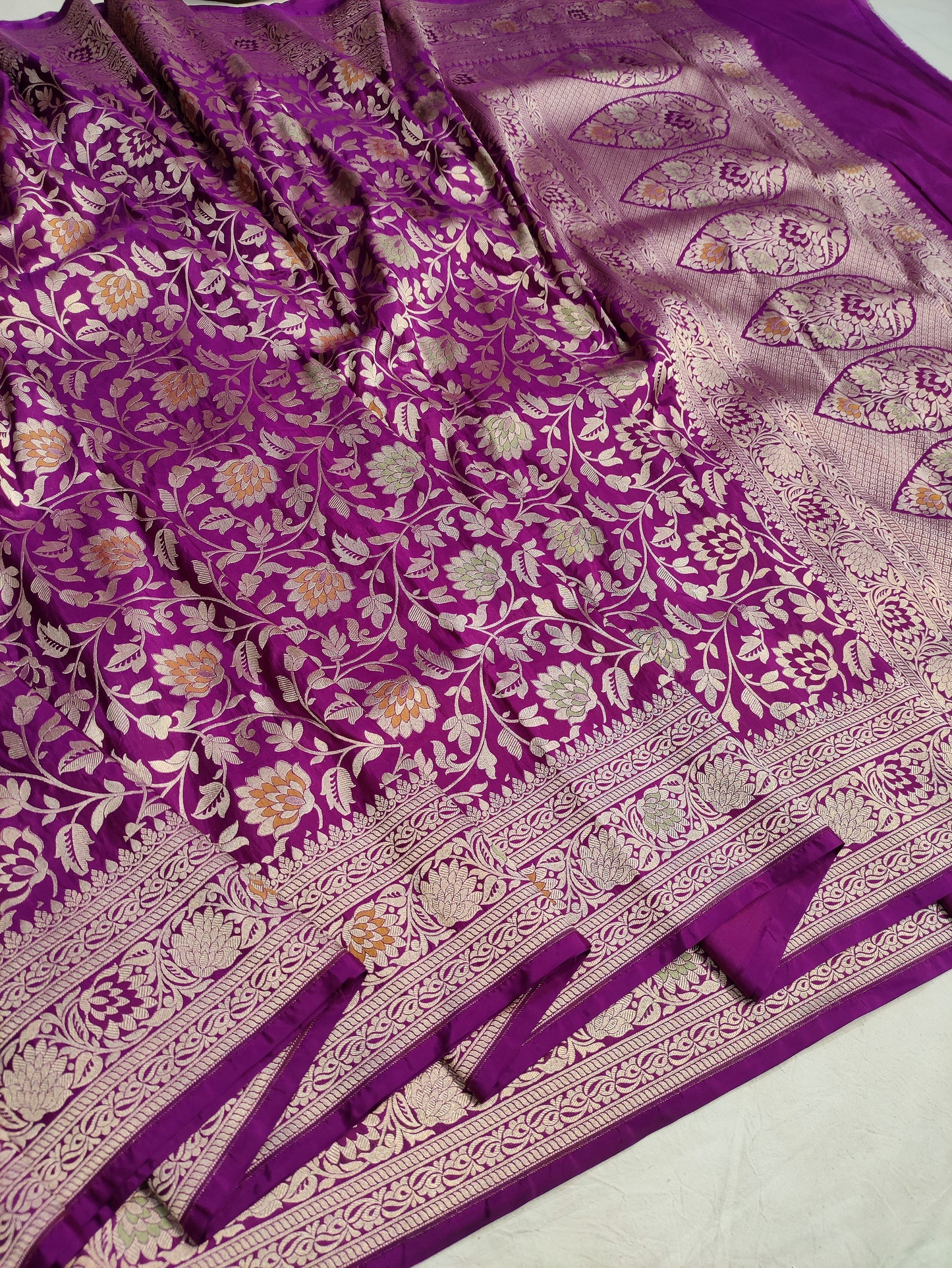 Deep Purple Pure Katan Silk Meenakari Saree an Ideal Choice for a Refined Cocktail Look