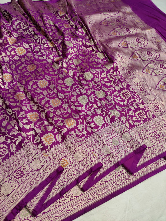 Deep Purple Pure Katan Silk Meenakari Saree an Ideal Choice for a Refined Cocktail Look
