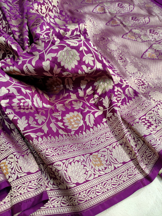 Deep Purple Pure Katan Silk Meenakari Saree an Ideal Choice for a Refined Cocktail Look