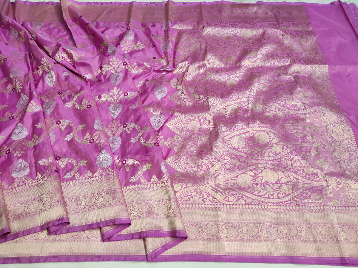 Lavender Pure Katan Silk Banarasi Meenakari Saree