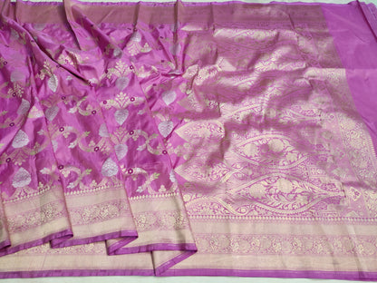 Lavender Pure Katan Silk Banarasi Meenakari Saree