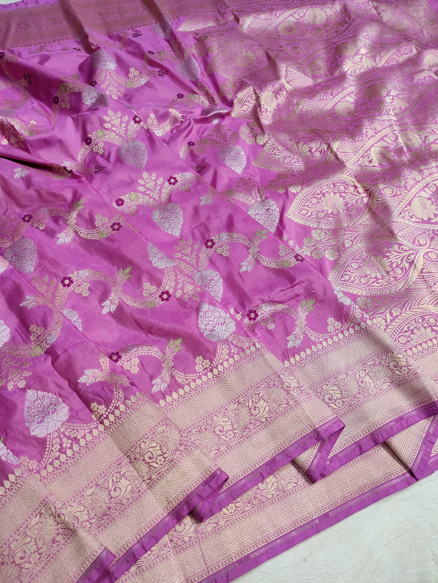 Lavender Pure Katan Silk Banarasi Meenakari Saree