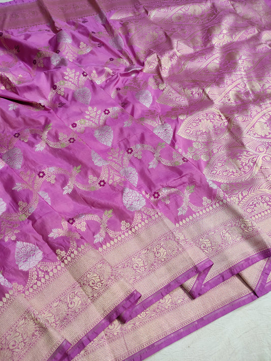 Lavender Pure Katan Silk Banarasi Meenakari Saree
