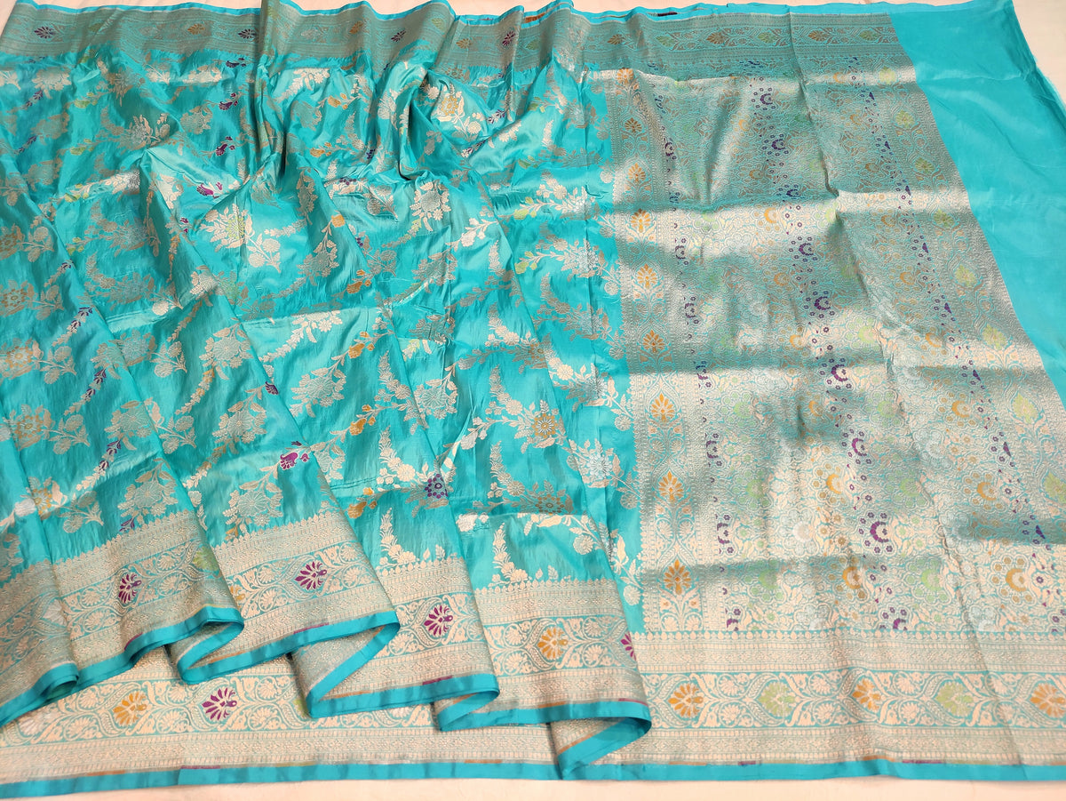 Turquoise Handwoven Banarasi Pure Katan Silk Meenakari Saree