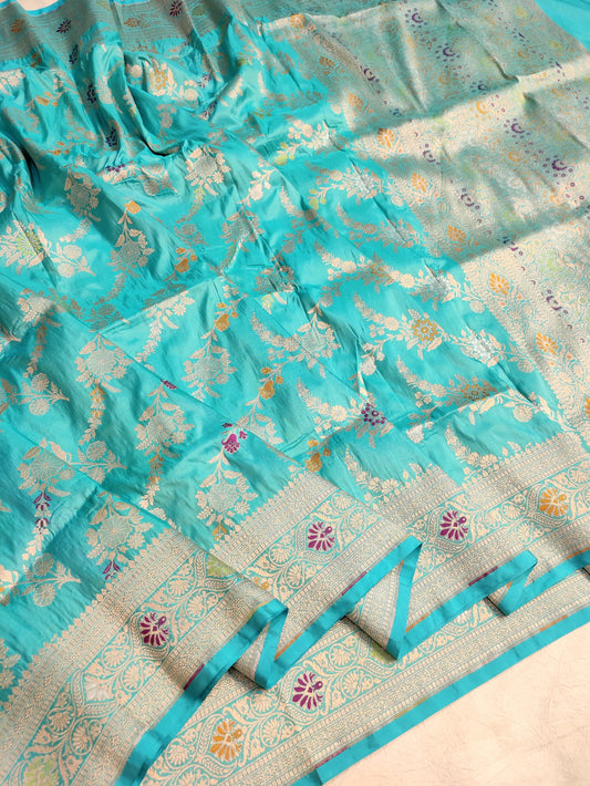 Turquoise Handwoven Banarasi Pure Katan Silk Meenakari Saree
