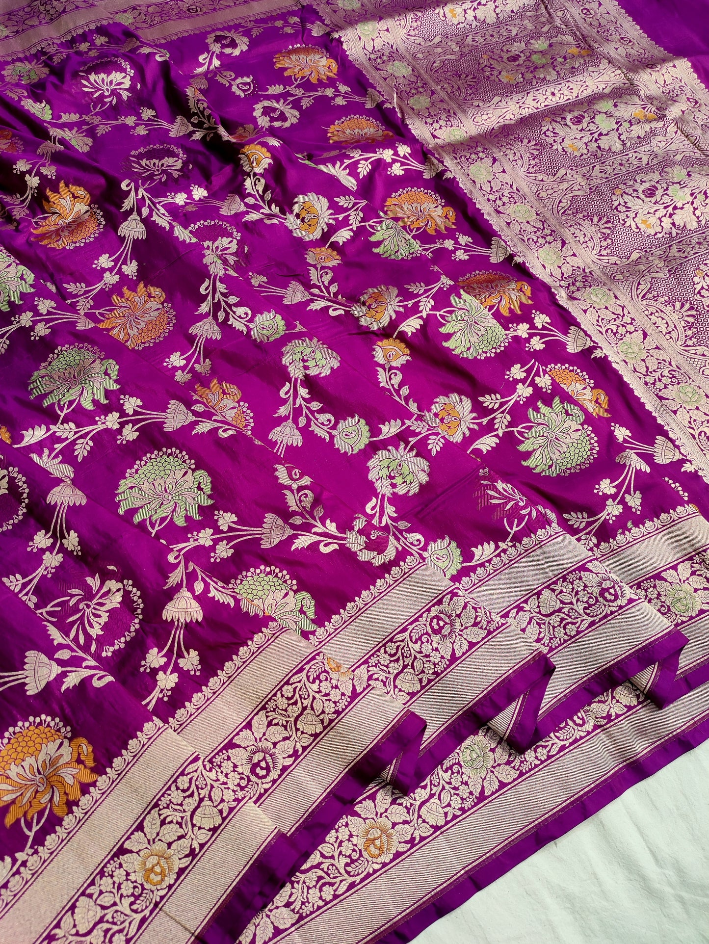 Handwoven Magenta Purple Banarasi Pure Katan Silk Meenakari Saree