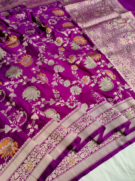 Handwoven Magenta Purple Banarasi Pure Katan Silk Meenakari Saree