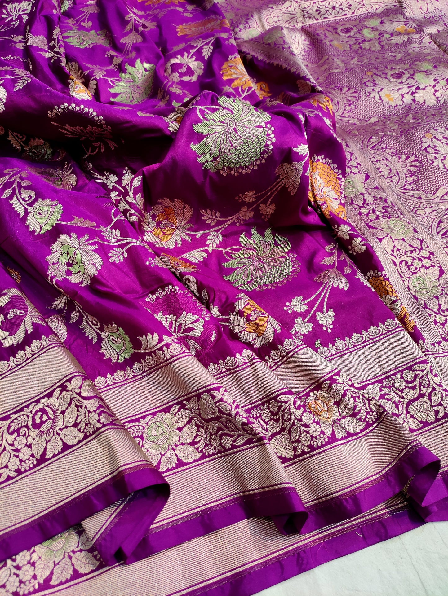 Handwoven Magenta Purple Banarasi Pure Katan Silk Meenakari Saree