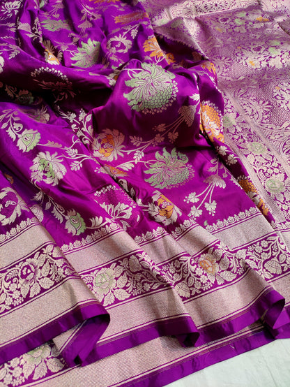 Handwoven Magenta Purple Banarasi Pure Katan Silk Meenakari Saree