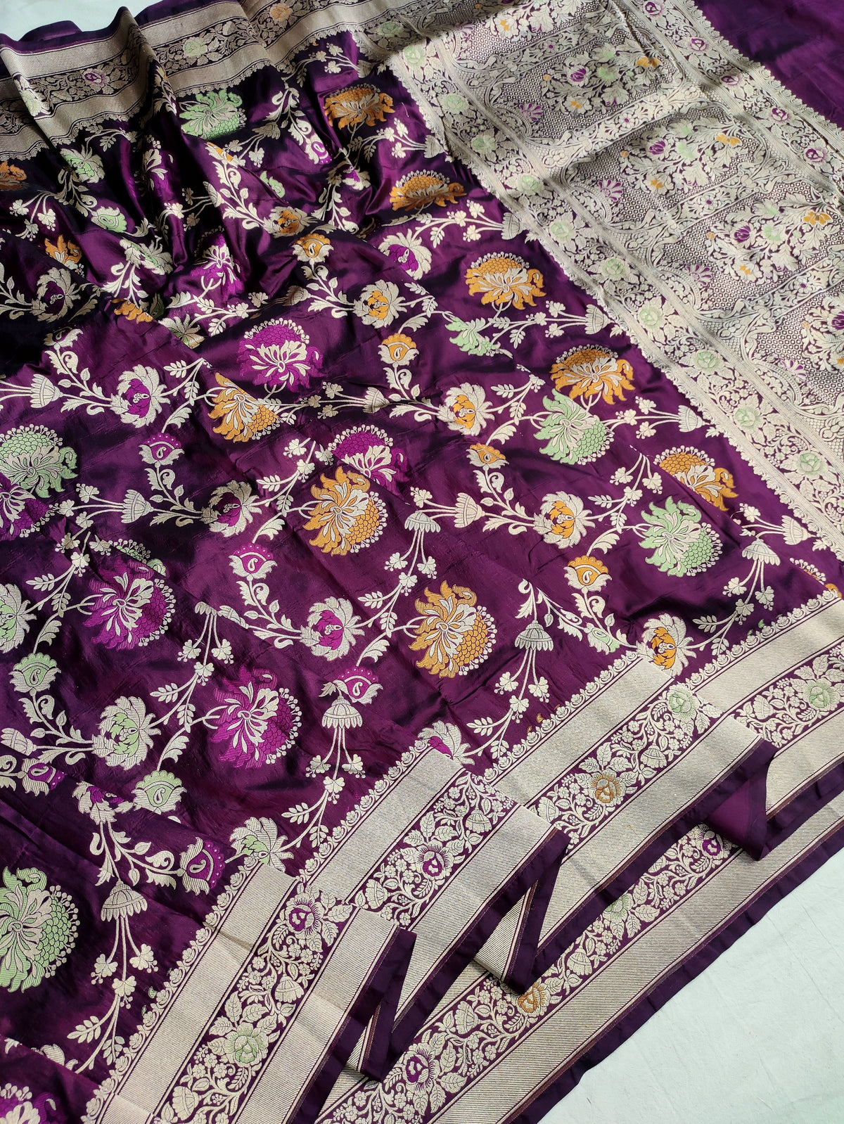 Deep Purple Handwoven Banarasi Pure Katan Silk Meenakari Saree