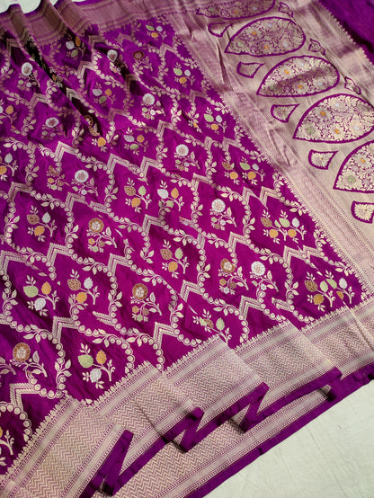 Magenta Handwoven Banarasi Pure Katan Silk Meenakari Saree