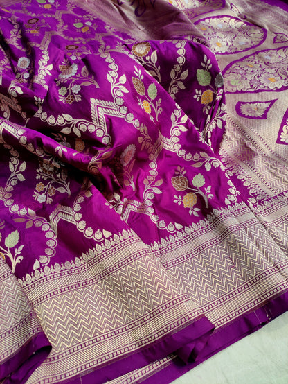 Magenta Handwoven Banarasi Pure Katan Silk Meenakari Saree