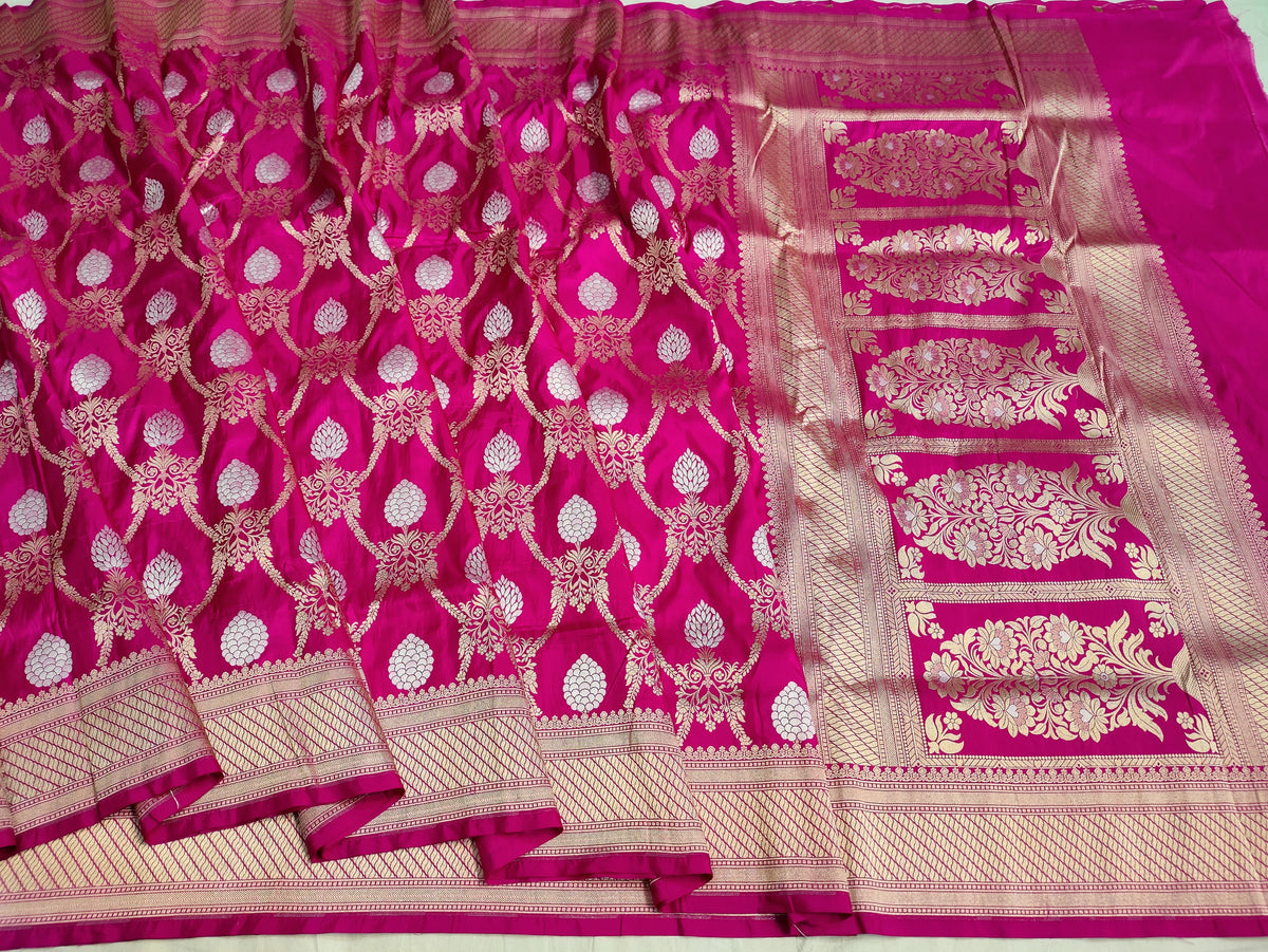 Gulabi Handwoven Banarasi Pure Katan Silk Meenakari Saree