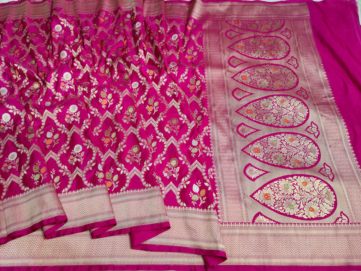 Handwoven Banarasi Pure Katan Silk Meenakari Bridal Saree