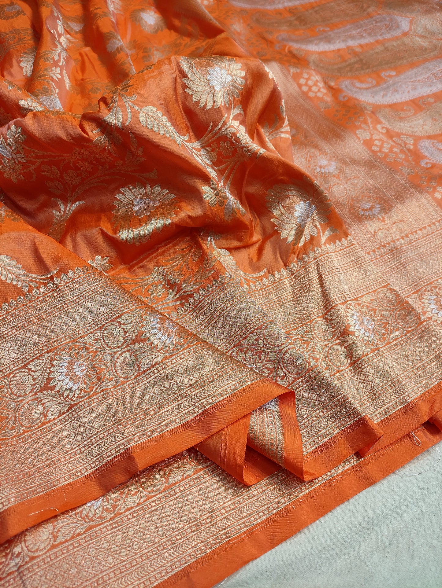Rust Orange Handwoven Banarasi Pure Katan Silk Meenakari Saree