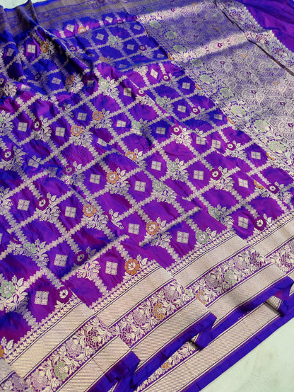 Dual Tone Handwoven Banarasi Pure Katan Silk Meenakari Saree