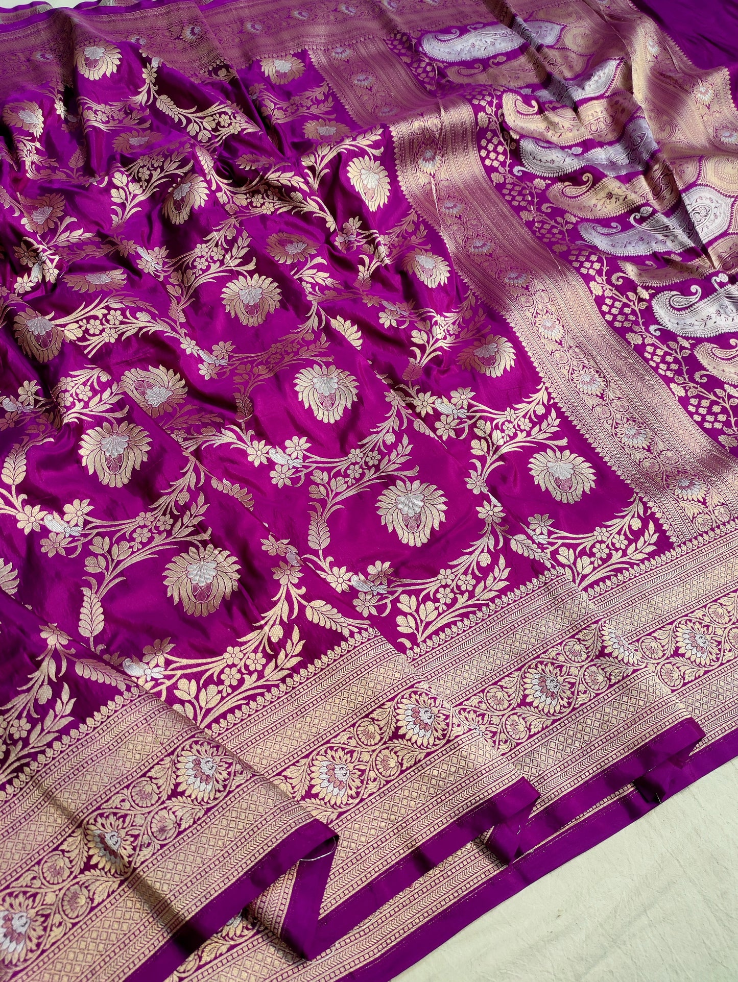 Magenta Purple Handwoven Banarasi Pure Katan Silk Meenakari Saree