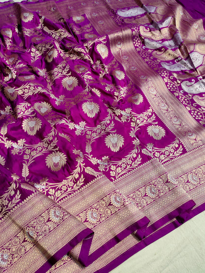 Magenta Purple Handwoven Banarasi Pure Katan Silk Meenakari Saree