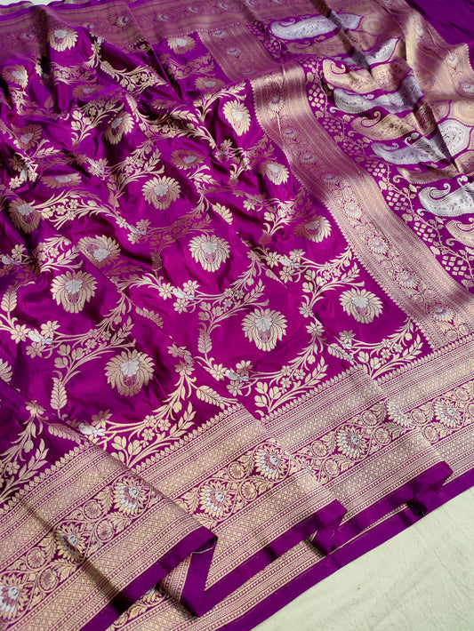 Magenta Purple Handwoven Banarasi Pure Katan Silk Meenakari Saree