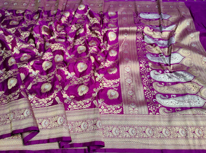 Magenta Purple Handwoven Banarasi Pure Katan Silk Meenakari Saree