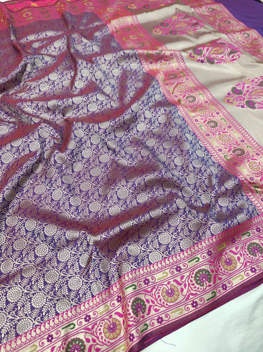 Lavender Semi katan Banarasi Saree