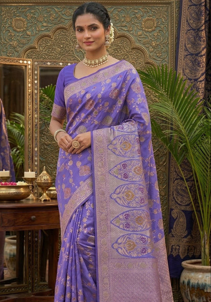 Banarasi Handloom Pure Katan Silk Saree In Lavender Shade