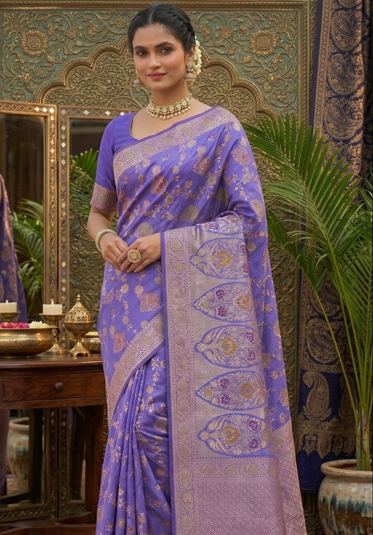 Banarasi Handloom Pure Katan Silk Saree In Lavender Shade