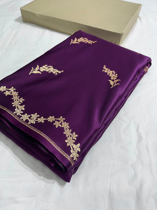 Banarasi Satin Katan Saree With Designer Boota in Cross Wine Shade