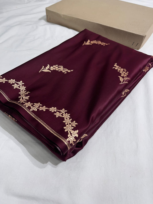 Banarasi Satin Katan Saree With Designer Boota in Garnet Shade