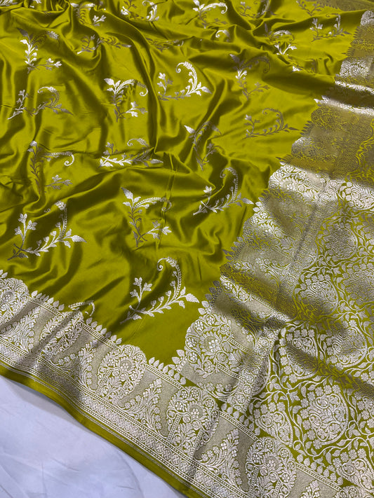 Olive Green Banarasi Mashru Silk