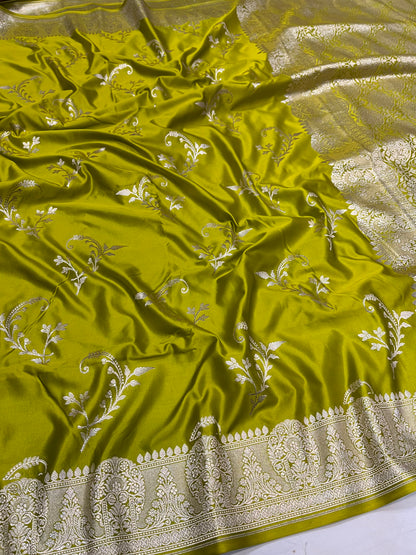 Olive Green Banarasi Mashru Silk