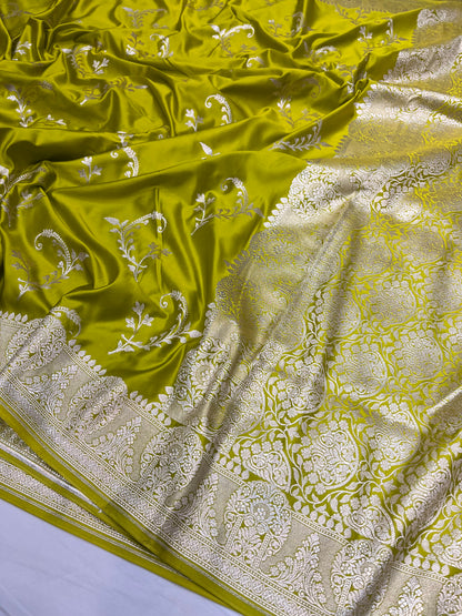 Olive Green Banarasi Mashru Silk